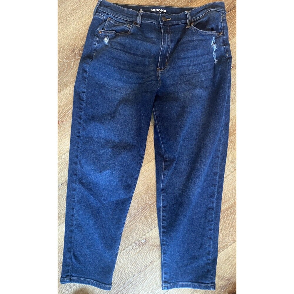 Sonoma Jeans Womens 14R Blue Mom Jeans High Rise Ankle Medium Wash Stretch Denim
